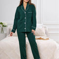 Luxe Silky Satin Mix Pyjama set with piping - Lite Olive × Dark Green